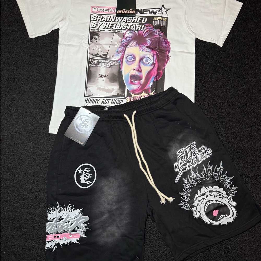 Graphic T-Shirt and Black Shorts Set